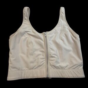 Compression Bra Bellisse Size 32 D Buff Made In USA Zipper Front Eye Hook Back